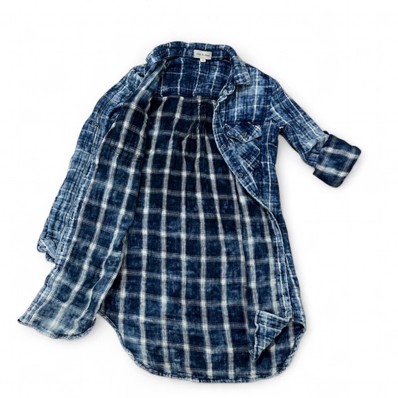 Anthropologie Plaid Shirt Dress Blue Cotton Button-Up XS - Picture 6 of 7